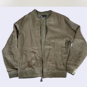 Khaki Linen Bomber Jacket